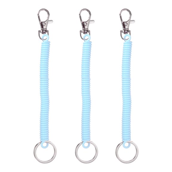 Uxcell Retractable Coil Spring Keychain, (6.7 Inch, Sky Blue) (3 Pcs), Anti-Lost Stretch Cord Safety Key Chain with Lobster Clasp & Metal Key Ring, Suit For- Keys/Wallet/Cellphone