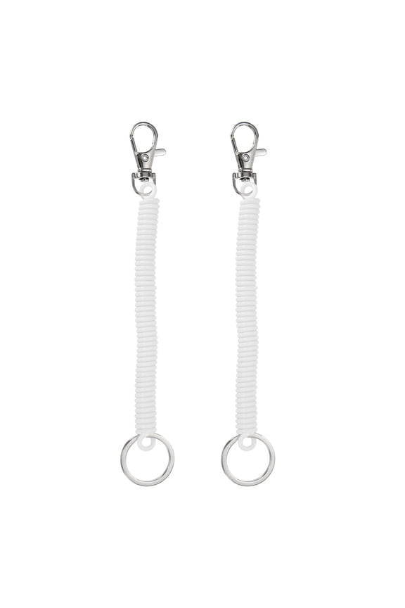Retractable Coil Spring Keychain, (6.7 Inch, White) (2 Pcs), Anti-Lost Stretch Cord Safety Key Chain with Lobster Clasp & Metal Key Ring, Suit For- Keys/Wallet/Cellphone