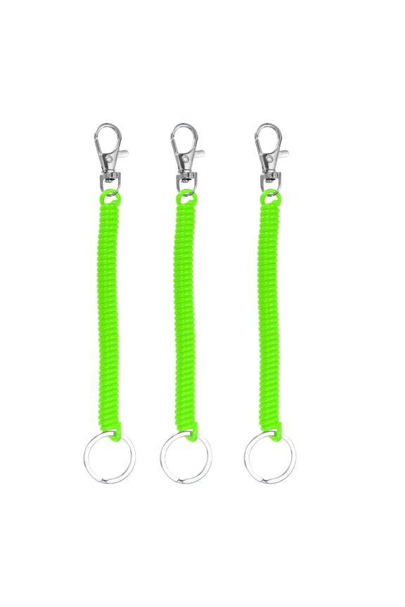 Retractable Coil Spring Keychain, (6.7Inch, Fluorescent Green) (3 Pcs), Anti-Lost Stretch Cord Safety Key Chain with Lobster Clasp & Metal Key Ring, Suit For- Keys/Wallet/Cellphone