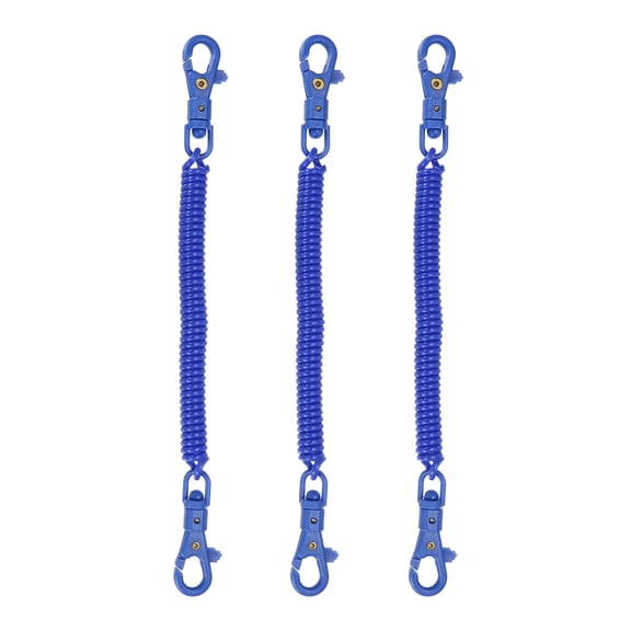 Uxcell Retractable Coil Spring Keychain, (7.9 Inch, Bright Blue) (3 Pcs), Anti-Lost Stretch Cord Safety Key Chain with Plastic Lobster Clasp, Suit For- Keys/Wallet/Cellphone