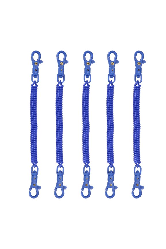 Retractable Coil Spring Keychain, (7.9 Inch, Bright Blue) (5 Pcs), Anti-Lost Stretch Cord Safety Key Chain with Plastic Lobster Clasp, Suit For- Keys/Wallet/Cellphone