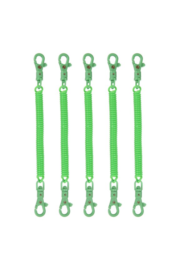 Retractable Coil Spring Keychain, (7.9 Inch, Dark Green) (5 Pcs), Anti-Lost Stretch Cord Safety Key Chain with Plastic Lobster Clasp, Suit For- Keys/Wallet/Cellphone