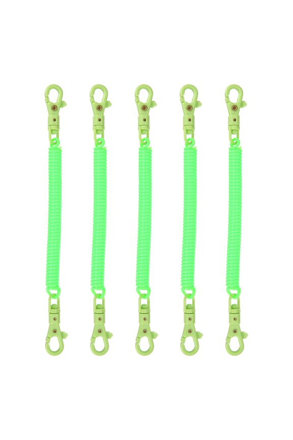 Retractable Coil Spring Keychain, (7.9 Inch, Fluorescent Green) (5 Pcs), Anti-Lost Stretch Cord Safety Key Chain with Plastic Lobster Clasp, Suit For- Keys/Wallet/Cellphone