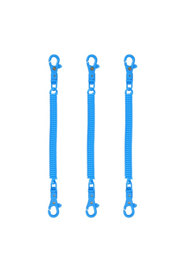 Retractable Coil Spring Keychain, (7.9 Inch, Lake Blue) (3 Pcs), Anti-Lost Stretch Cord Safety Key Chain with Plastic Lobster Clasp, Suit For- Keys/Wallet/Cellphone