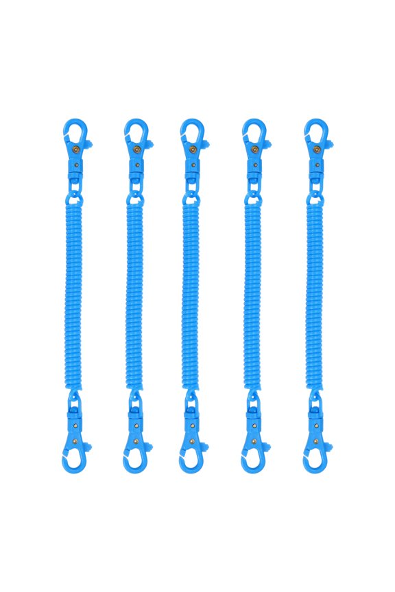 Retractable Coil Spring Keychain, (7.9 Inch, Lake Blue) (5 Pcs), Anti-Lost Stretch Cord Safety Key Chain with Plastic Lobster Clasp, Suit For- Keys/Wallet/Cellphone
