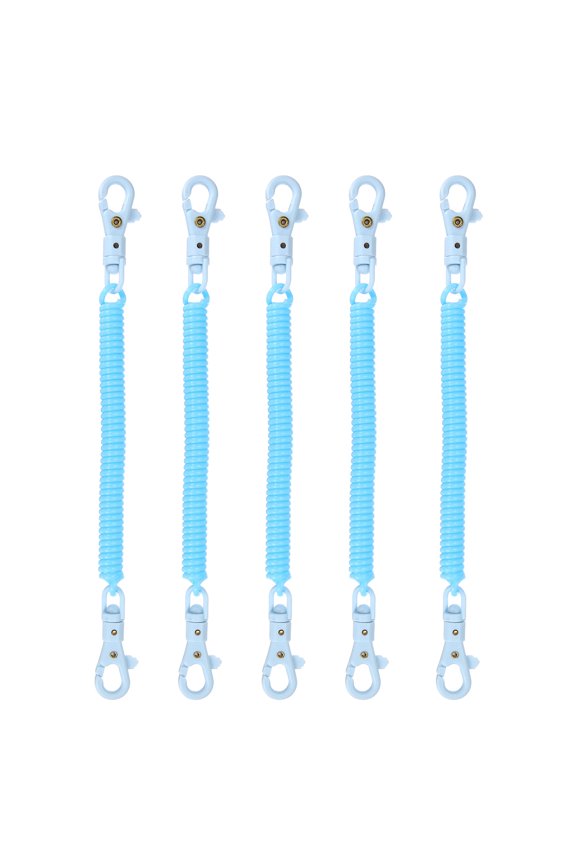 Retractable Coil Spring Keychain, (7.9 Inch, Light Blue) (5 Pcs), Anti-Lost Stretch Cord Safety Key Chain with Plastic Lobster Clasp, Suit For- Keys/Wallet/Cellphone