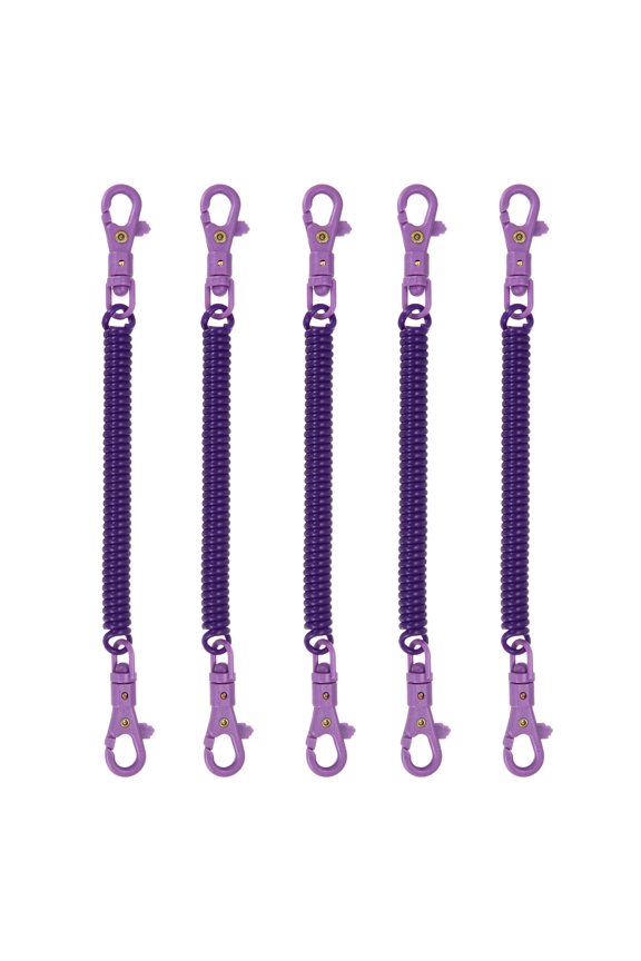 Retractable Coil Spring Keychain, (7.9 Inch, Purple) (5 Pcs), Anti-Lost Stretch Cord Safety Key Chain with Plastic Lobster Clasp, Suit For- Keys/Wallet/Cellphone