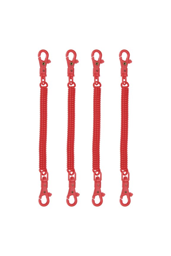 Retractable Coil Spring Keychain, (7.9 Inch, Red) (4 Pcs), Anti-Lost Stretch Cord Safety Key Chain with Plastic Lobster Clasp, Suit For- Keys/Wallet/Cellphone