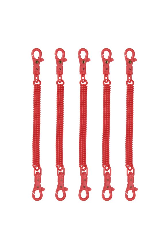 Retractable Coil Spring Keychain, (7.9 Inch, Red) (5 Pcs), Anti-Lost Stretch Cord Safety Key Chain with Plastic Lobster Clasp, Suit For- Keys/Wallet/Cellphone