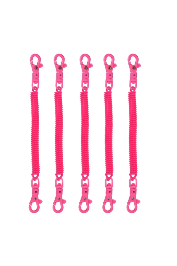 Retractable Coil Spring Keychain, (7.9 Inch, Rose Red) (5 Pcs), Anti-Lost Stretch Cord Safety Key Chain with Plastic Lobster Clasp, Suit For- Keys/Wallet/Cellphone