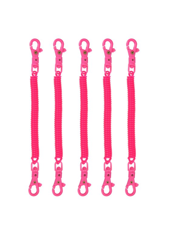 Retractable Coil Spring Keychain, (7.9 Inch, Rose Red) (5 Pcs), Anti-Lost Stretch Cord Safety Key Chain with Plastic Lobster Clasp, Suit For- Keys/Wallet/Cellphone