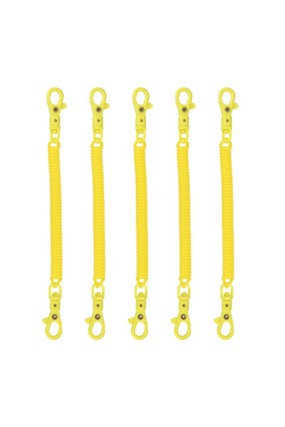 Retractable Coil Spring Keychain, (7.9 Inch, Yellow) (5 Pcs), Anti-Lost Stretch Cord Safety Key Chain with Plastic Lobster Clasp, Suit For- Keys/Wallet/Cellphone