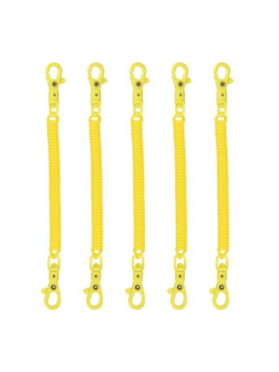 Retractable Coil Spring Keychain, (7.9 Inch, Yellow) (5 Pcs), Anti-Lost Stretch Cord Safety Key Chain with Plastic Lobster Clasp, Suit For- Keys/Wallet/Cellphone
