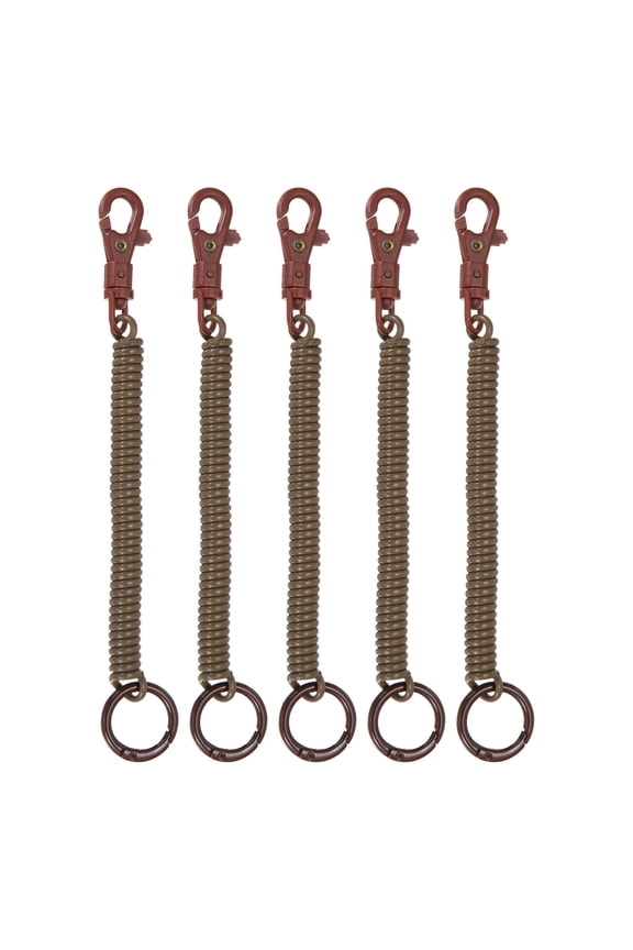 Retractable Coil Spring Keychain, (7 Inch, Dark brown) (5 Pcs), Anti-Lost Stretch Cord Safety Key Chain with Lobster Clasp & Key Ring, Suit For- Keys/Wallet/Cellphone