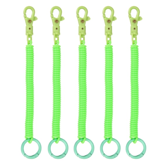 Uxcell Retractable Coil Spring Keychain, (7 Inch, Fluorescent Green) (5 Pcs), Anti-Lost Stretch Cord Safety Key Chain with Lobster Clasp & Key Ring, Suit For- Keys/Wallet/Cellphone