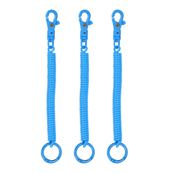 Uxcell Retractable Coil Spring Keychain, (7 Inch, Lake Blue) (3 Pcs), Anti-Lost Stretch Cord Safety Key Chain with Lobster Clasp & Key Ring, Suit For- Keys/Wallet/Cellphone