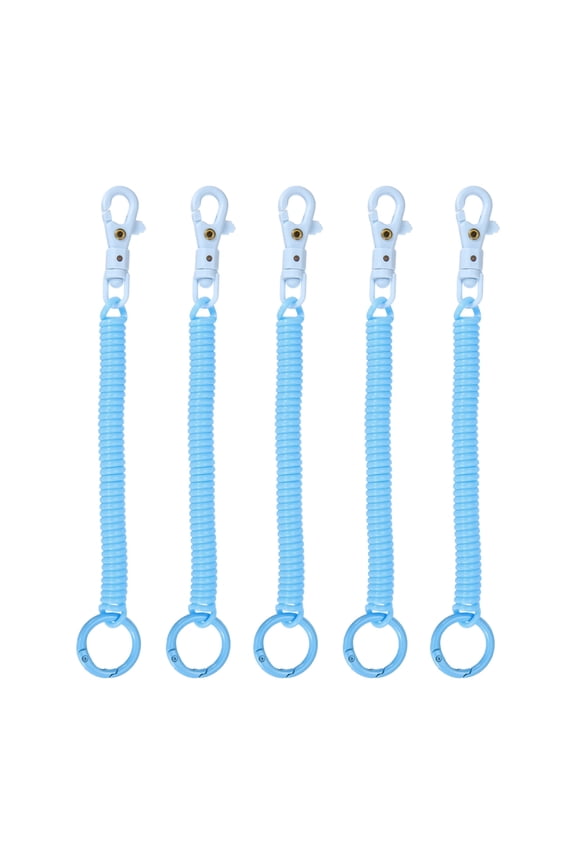 Retractable Coil Spring Keychain, (7 Inch, Light Blue) (5 Pcs), Anti-Lost Stretch Cord Safety Key Chain with Lobster Clasp & Key Ring, Suit For- Keys/Wallet/Cellphone