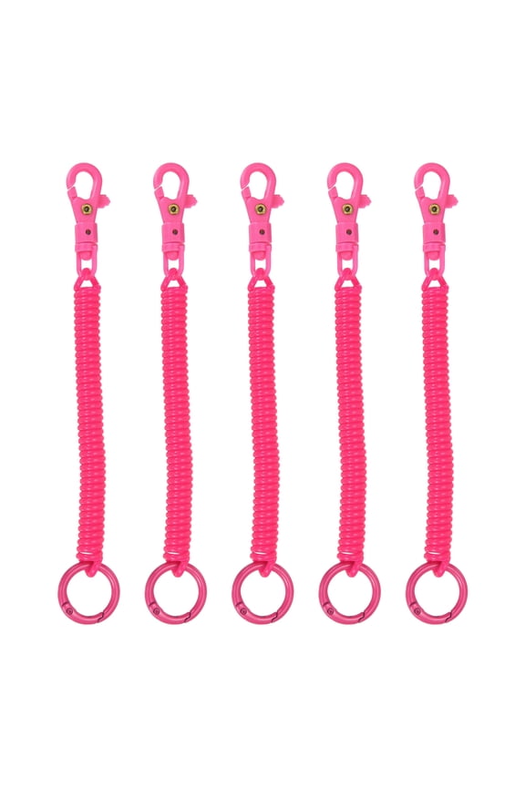 Retractable Coil Spring Keychain, (7 Inch, Magenta) (5 Pcs), Anti-Lost Stretch Cord Safety Key Chain with Lobster Clasp & Key Ring, Suit For- Keys/Wallet/Cellphone