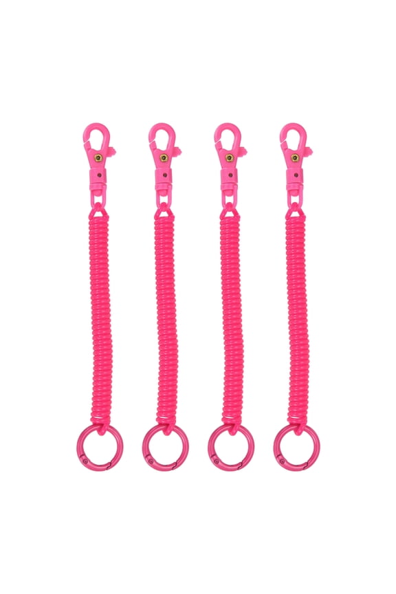 Retractable Coil Spring Keychain, (7 Inch, Rose Red) (4 Pcs), Anti-Lost Stretch Cord Safety Key Chain with Lobster Clasp & Key Ring, Suit For- Keys/Wallet/Cellphone