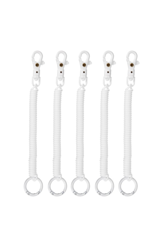 Retractable Coil Spring Keychain, (7 Inch, White) (5 Pcs), Anti-Lost Stretch Cord Safety Key Chain with Lobster Clasp & Key Ring, Suit For- Keys/Wallet/Cellphone