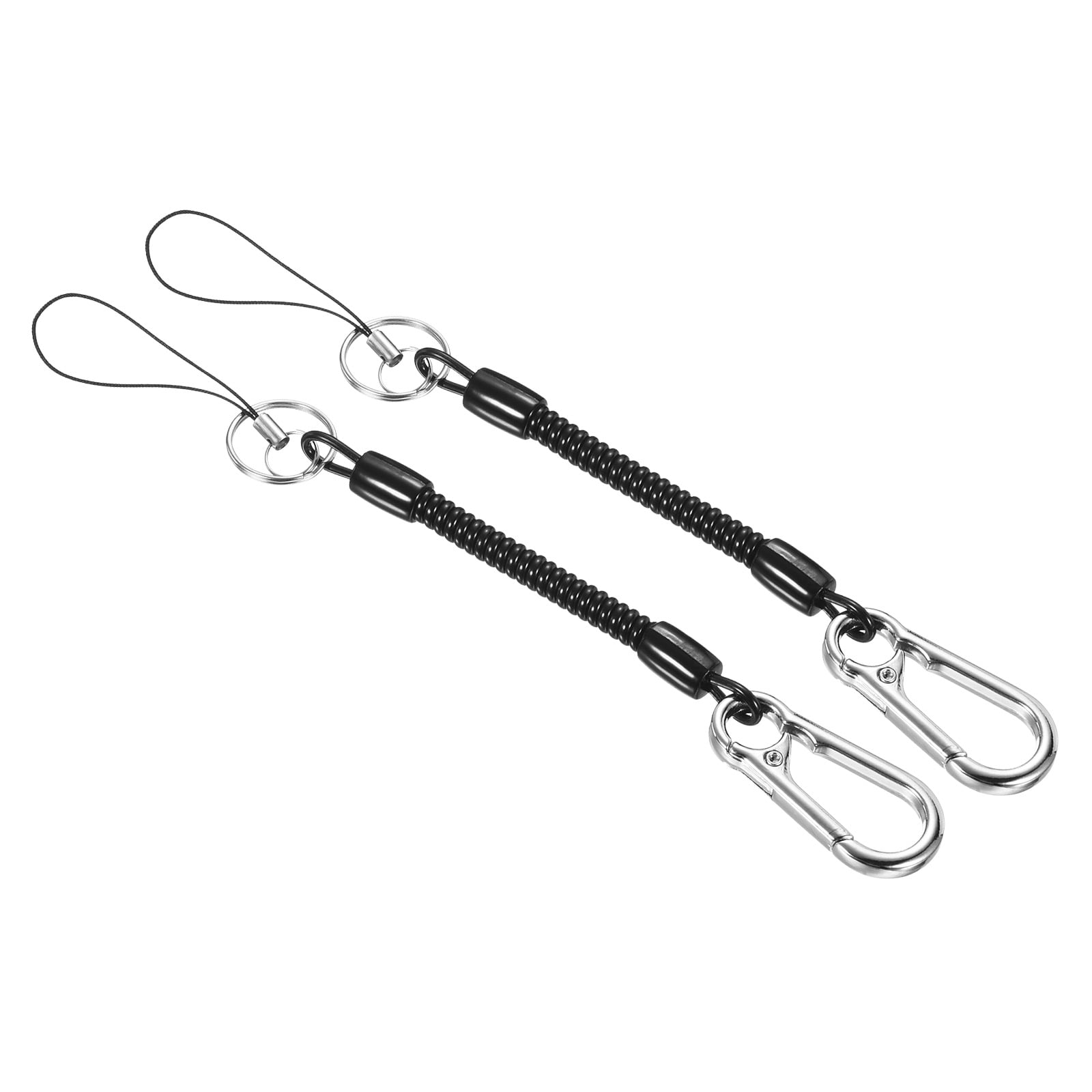 Uxcell Retractable Coil Spring Keychain Clasp with Big Key Ring 360mm, 2  Pack Plastic Spiral Stretchy Cord, Black