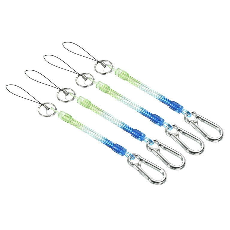 Uxcell Retractable Coil Spring Keychain Clasp with Big Key Ring 160mm, 4  Pack Plastic Spiral Stretchy Cord, Blue Green
