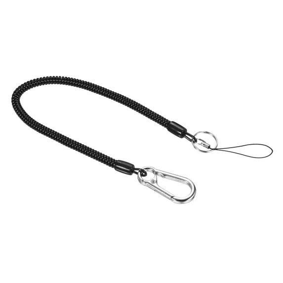 Uxcell Retractable Coil Spring Keychain Clasp with Big Key Ring 360mm, 1 Pack Plastic Spiral Stretchy Cord, Black
