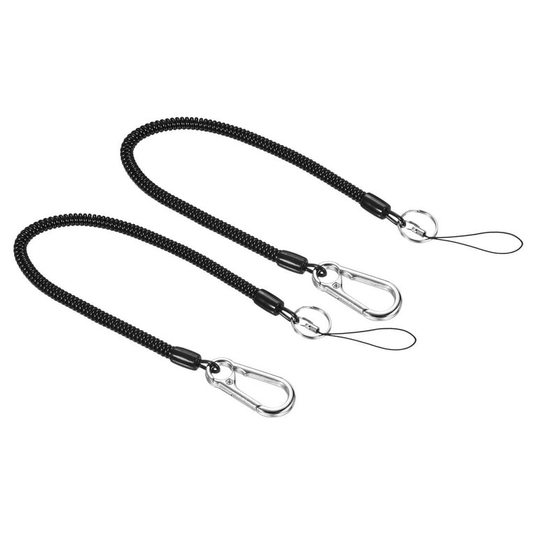 Uxcell Retractable Coil Spring Keychain Clasp with Big Key Ring 360mm, 2  Pack Plastic Spiral Stretchy Cord, Black