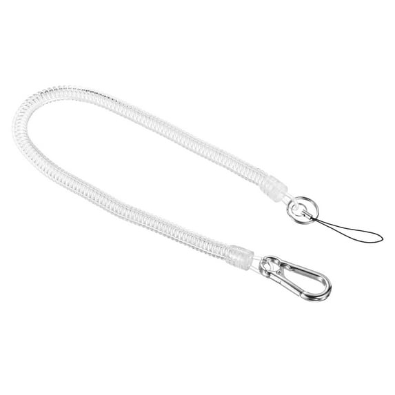 Uxcell Retractable Coil Spring Keychain Clasp with Big Key Ring 480mm, 1 Pack Plastic Spiral Stretchy Cord, Clear