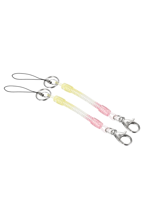 Retractable Coil Spring Keychain Clasp with Key Ring 145mm, 2 Pack Plastic Spiral Stretchy Cord, Yellow Pink
