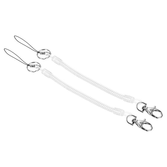 Uxcell Retractable Coil Spring Keychain Clasp with Key Ring 205mm, 2 Pack Plastic Spiral Stretchy Cord, Clear