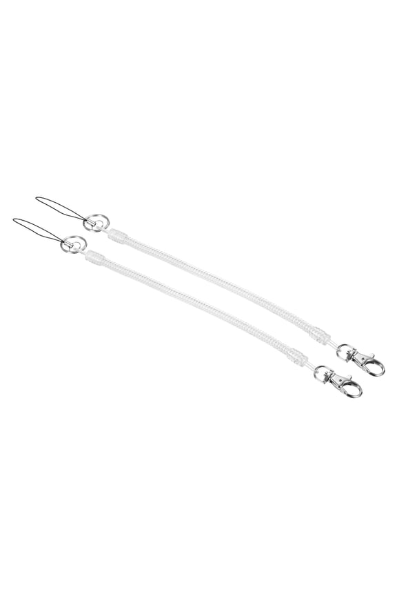 Retractable Coil Spring Keychain Clasp with Key Ring 260mm, 2 Pack Plastic Spiral Stretchy Cord, Clear