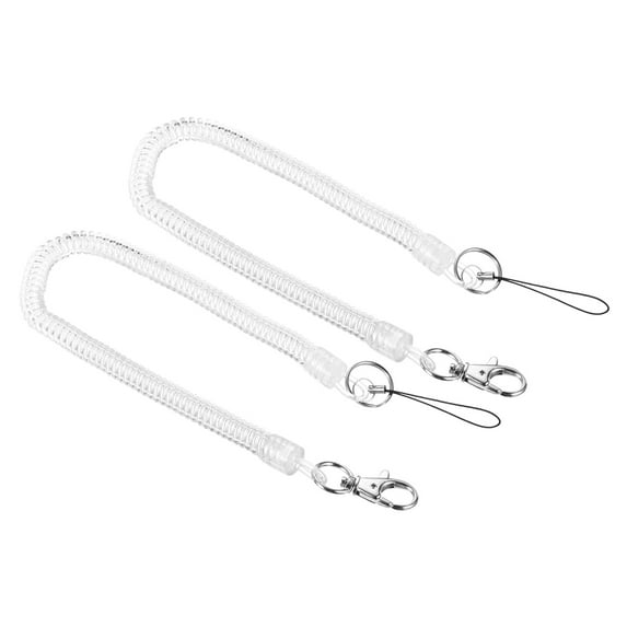 Uxcell Retractable Coil Spring Keychain Clasp with Key Ring 380mm, 2 Pack Plastic Spiral Stretchy Cord, Clear