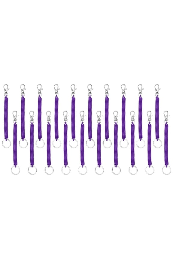 Retractable Coil Springs Keychain, 20 Pcs Spiral Cord Keychain, Anti-lost Key Chain Holder with Lobster Clasp, Purple