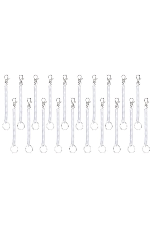 Retractable Coil Springs Keychain, 20 Pcs Spiral Cord Keychain, Anti-lost Key Chain Holder with Lobster Clasp, Transparent
