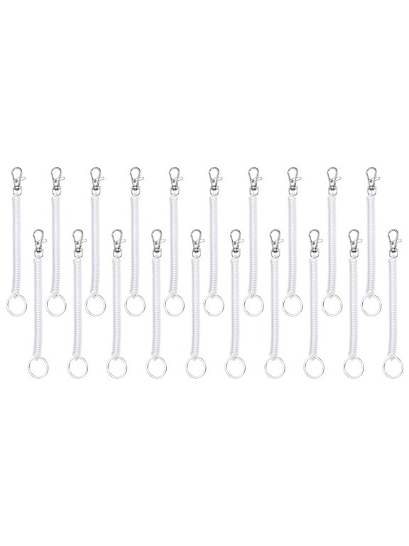 Retractable Coil Springs Keychain, 20 Pcs Spiral Cord Keychain, Anti-lost Key Chain Holder with Lobster Clasp, Transparent