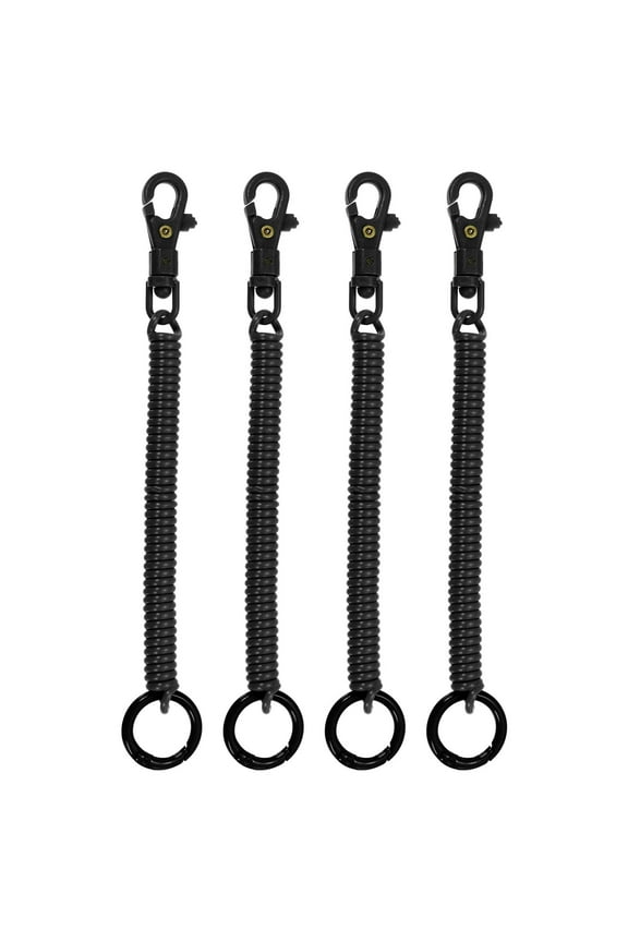 Retractable Coil Springs Keychain with Plastic Lobster Clasp Keyring for Keys Wallet, Black 4 Pack
