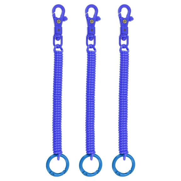 Uxcell Retractable Coil Springs Keychain with Plastic Lobster Clasp Keyring for Keys Wallet, Dark Blue 3 Pack