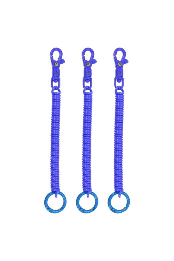 Retractable Coil Springs Keychain with Plastic Lobster Clasp Keyring for Keys Wallet, Dark Blue 3 Pack