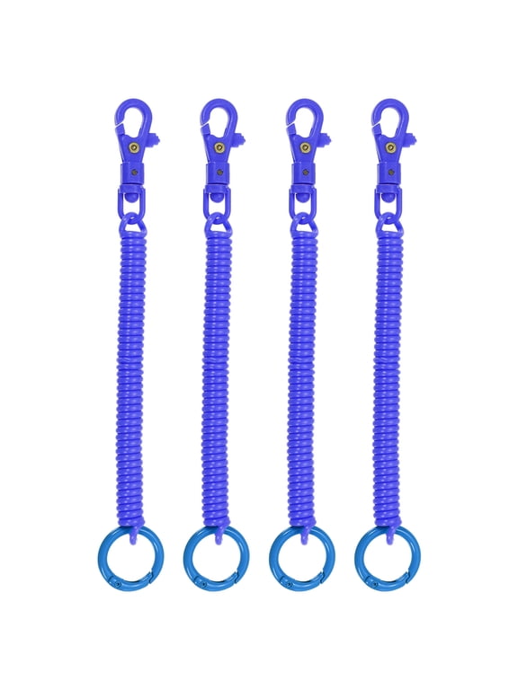Retractable Coil Springs Keychain with Plastic Lobster Clasp Keyring for Keys Wallet, Dark Blue 4 Pack