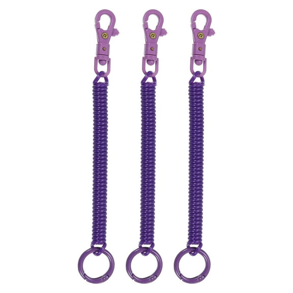Uxcell Retractable Coil Springs Keychain with Plastic Lobster Clasp Keyring for Keys Wallet, Dark Purple 3 Pack