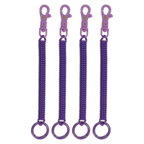 Uxcell Retractable Coil Springs Keychain with Plastic Lobster Clasp Keyring for Keys Wallet, Dark Purple 4 Pack
