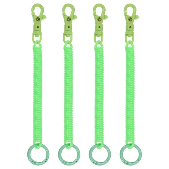 Uxcell Retractable Coil Springs Keychain with Plastic Lobster Clasp Keyring for Keys Wallet, Fluorescent Green 4 Pack