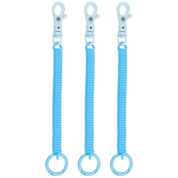 Uxcell Retractable Coil Springs Keychain with Plastic Lobster Clasp Keyring for Keys Wallet, Light Blue 3 Pack