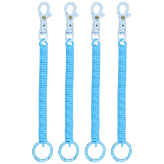 Uxcell Retractable Coil Springs Keychain with Plastic Lobster Clasp Keyring for Keys Wallet, Light Blue 4 Pack