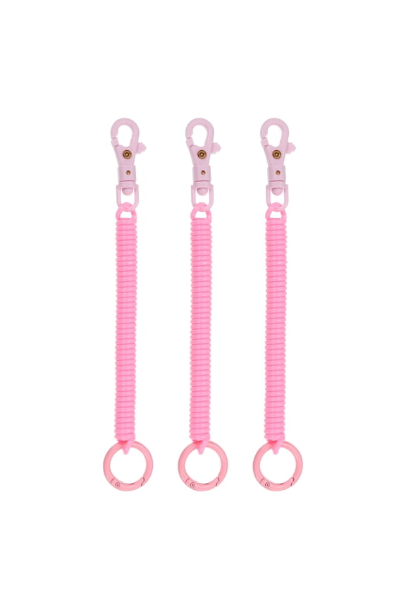 Retractable Coil Springs Keychain with Plastic Lobster Clasp Keyring for Keys Wallet, Pink 3 Pack