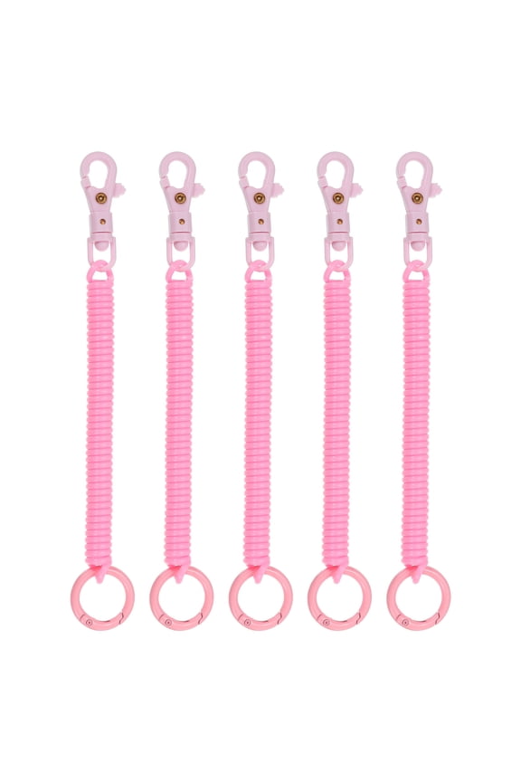 Retractable Coil Springs Keychain with Plastic Lobster Clasp Keyring for Keys Wallet, Pink 5 Pack