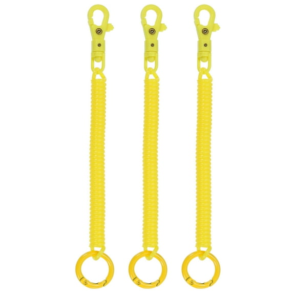 Uxcell Retractable Coil Springs Keychain with Plastic Lobster Clasp Keyring for Keys Wallet, Yellow 3 Pack