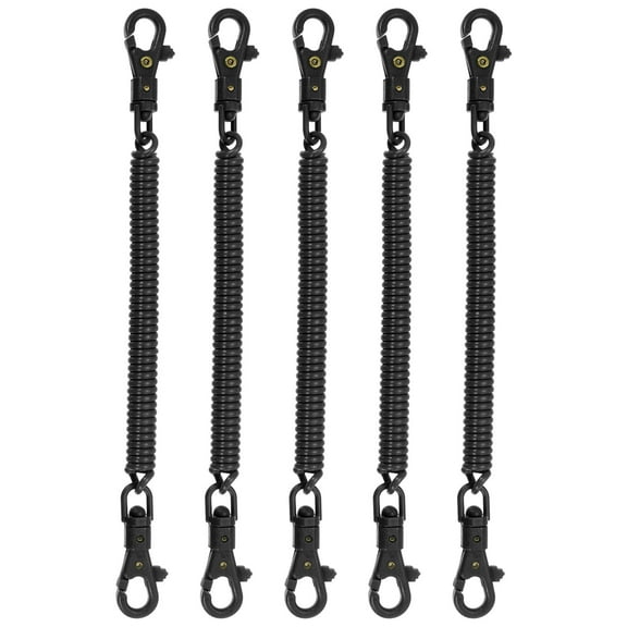 Uxcell Retractable Coil Springs Keychain with Plastic Lobster Clasp for Keys Wallet, Black 5 Pack