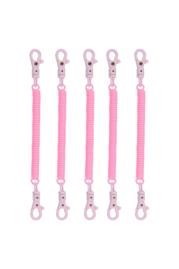Retractable Coil Springs Keychain with Plastic Lobster Clasp for Keys Wallet, Pink 5 Pack
